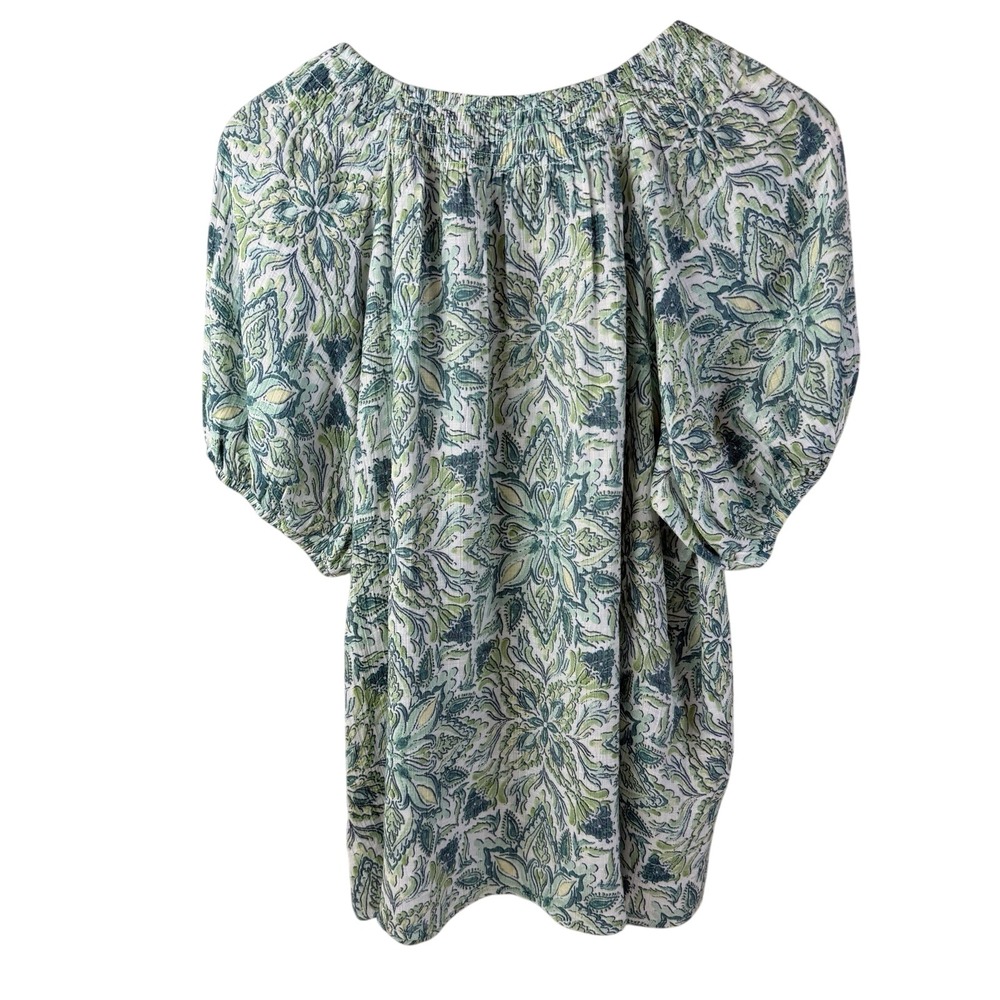 Wonderly Peasant Top Womens Large Green Blue Paisley Boho Cottagecore - Picture 5 of 7